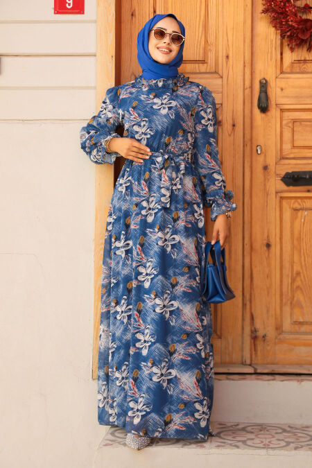  İndigo Blue Hijab Dress 29710IM - NEVA STYLE