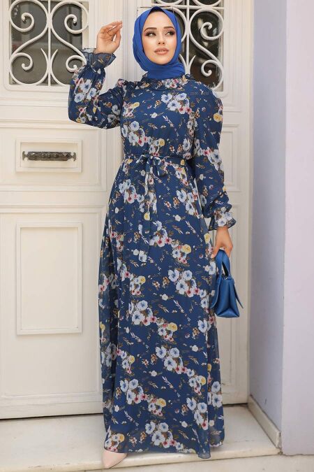  İndigo Blue Hijab Dress 29711IM - NEVA STYLE