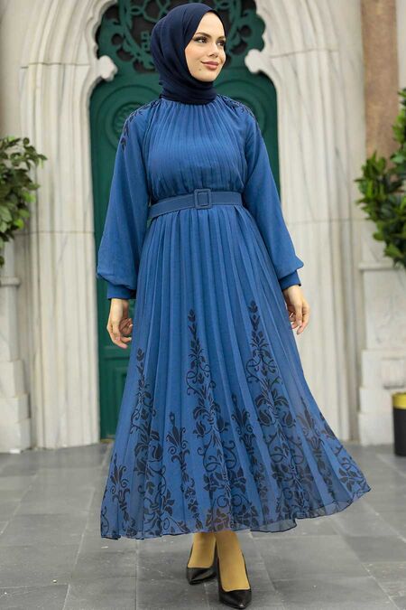  İndigo Blue Hijab Dress 3817IM - NEVA STYLE