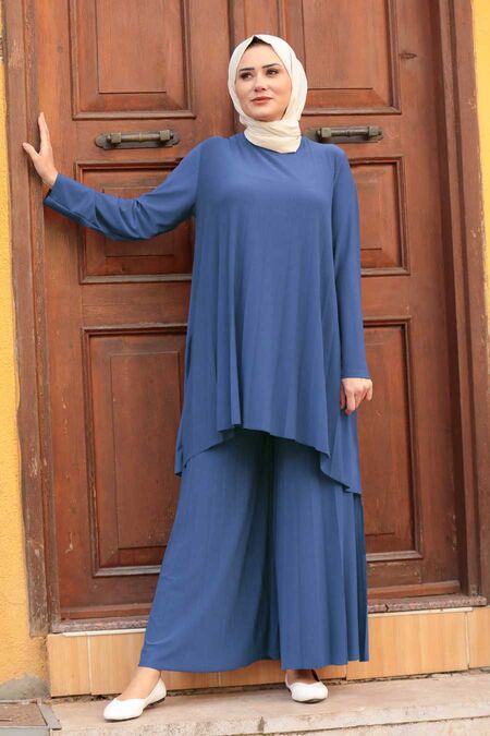  İndigo Blue Hijab Dual Suit Dress 50054IM - NEVA STYLE