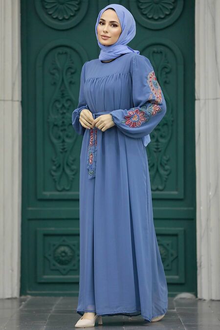  İndigo Blue Hijab For Women Dress 8889IM - NEVA STYLE