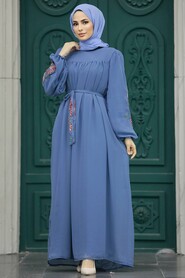  İndigo Blue Hijab For Women Dress 8889IM - 2