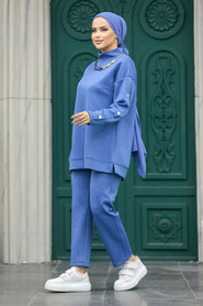  İndigo Blue Hijab For Women Dual Suit 70241IM - Thumbnail