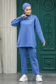  İndigo Blue Hijab For Women Dual Suit 70241IM - Thumbnail
