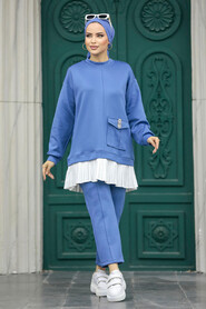  İndigo Blue Hijab For Women Dual Suit 7108IM - Thumbnail