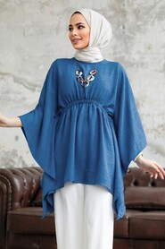  İndigo Blue Hijab For Women Poncho 41259IM - NEVA STYLE