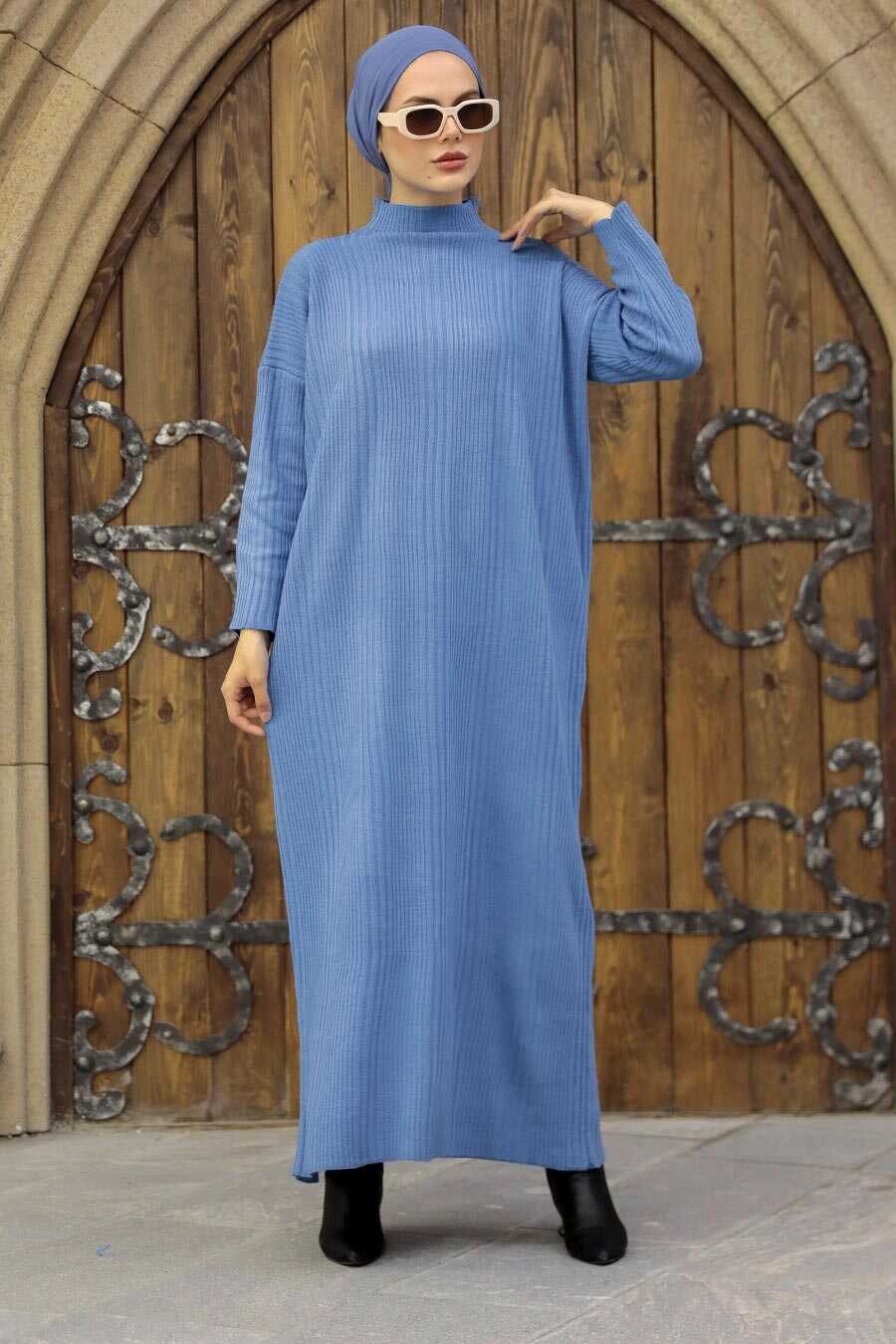  İndigo Blue Hijab Knitwear Dress 34150IM