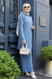  İndigo Blue Hijab Knitwear Dual Dress 33860IM - 2