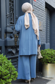  İndigo Blue Hijab Knitwear Dual Dress 33860IM - 4