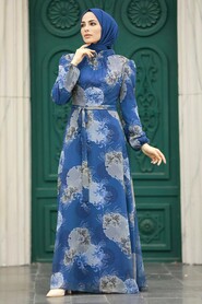  İndigo Blue Hijab Maxi Dress 279323IM - 1