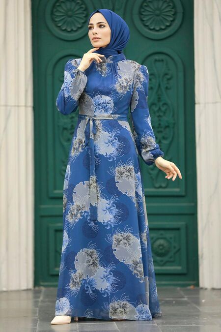 İndigo Blue Hijab Maxi Dress 279323IM - Neva-style.com