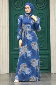  İndigo Blue Hijab Maxi Dress 279323IM - 2