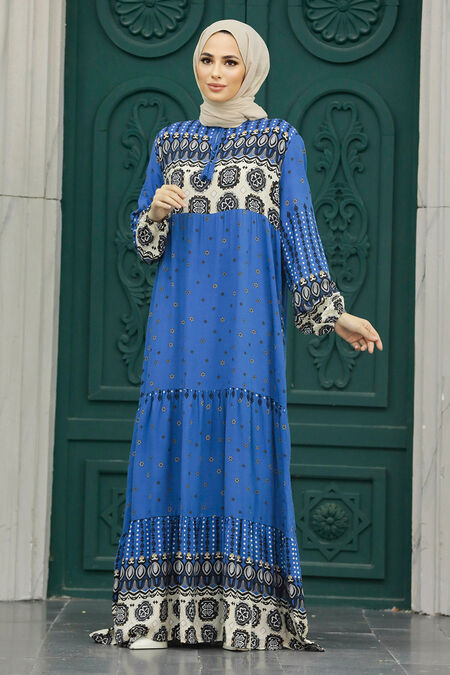  İndigo Blue Hijab Maxi Dress 50094IM - NEVA STYLE