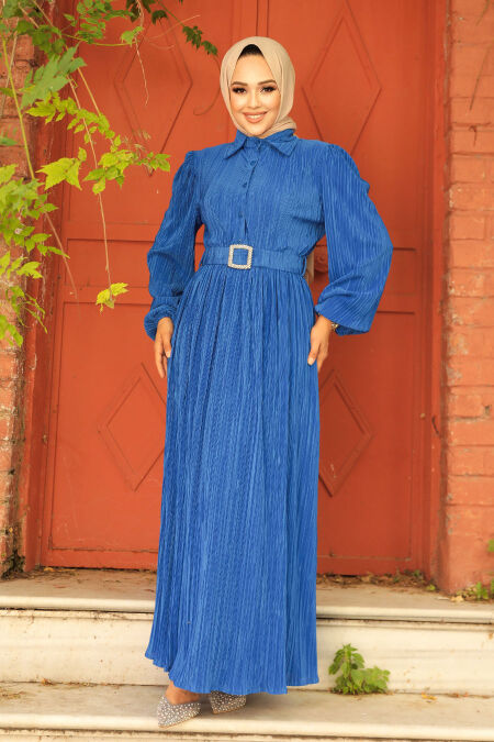  İndigo Blue Hijab Maxi Dress 5936IM - NEVA STYLE
