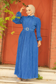  İndigo Blue Hijab Maxi Dress 5936IM - 3