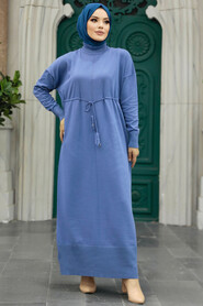  İndigo Blue Hijab Mercerized Dress 10158IM - 3