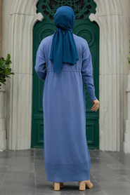  İndigo Blue Hijab Mercerized Dress 10158IM - 4