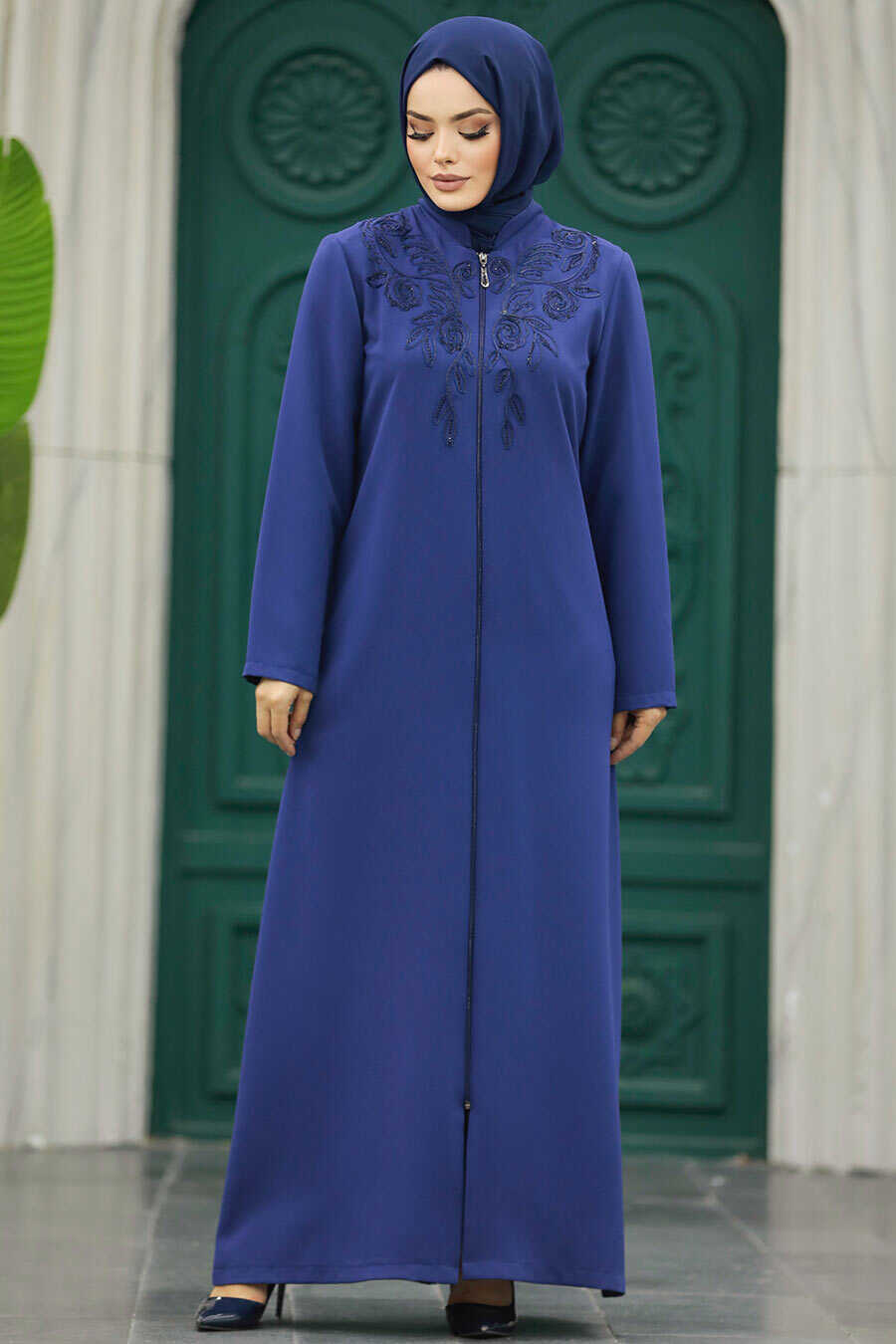 Neva Style - İndigo Blue Hijab Plus Size Turkish Abaya 10086IM