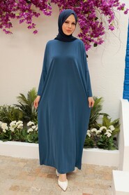  İndigo Blue Hijab Turkish Abaya 17801IM - 2