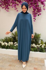  İndigo Blue Hijab Turkish Abaya 17801IM - 3