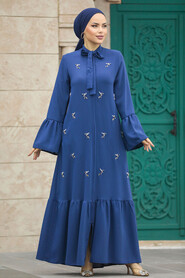  İndigo Blue Hijab Turkish Abaya 20009IM - 2