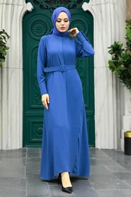  İndigo Blue Hijab Turkish Dress 10078IM - 3