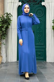  İndigo Blue Hijab Turkish Dress 10078IM - 1