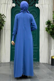  İndigo Blue Hijab Turkish Dress 10078IM - 4