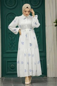  İndigo Blue Hijab Turkish Dress 12991IM - 2