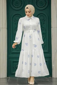  İndigo Blue Hijab Turkish Dress 12991IM - 1