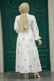  İndigo Blue Hijab Turkish Dress 12991IM - 3