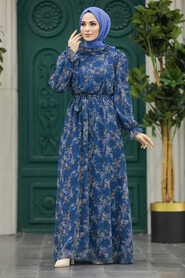  İndigo Blue Hijab Turkish Dress 29712IM - 1