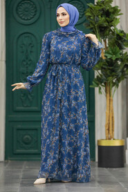  İndigo Blue Hijab Turkish Dress 29712IM - 2