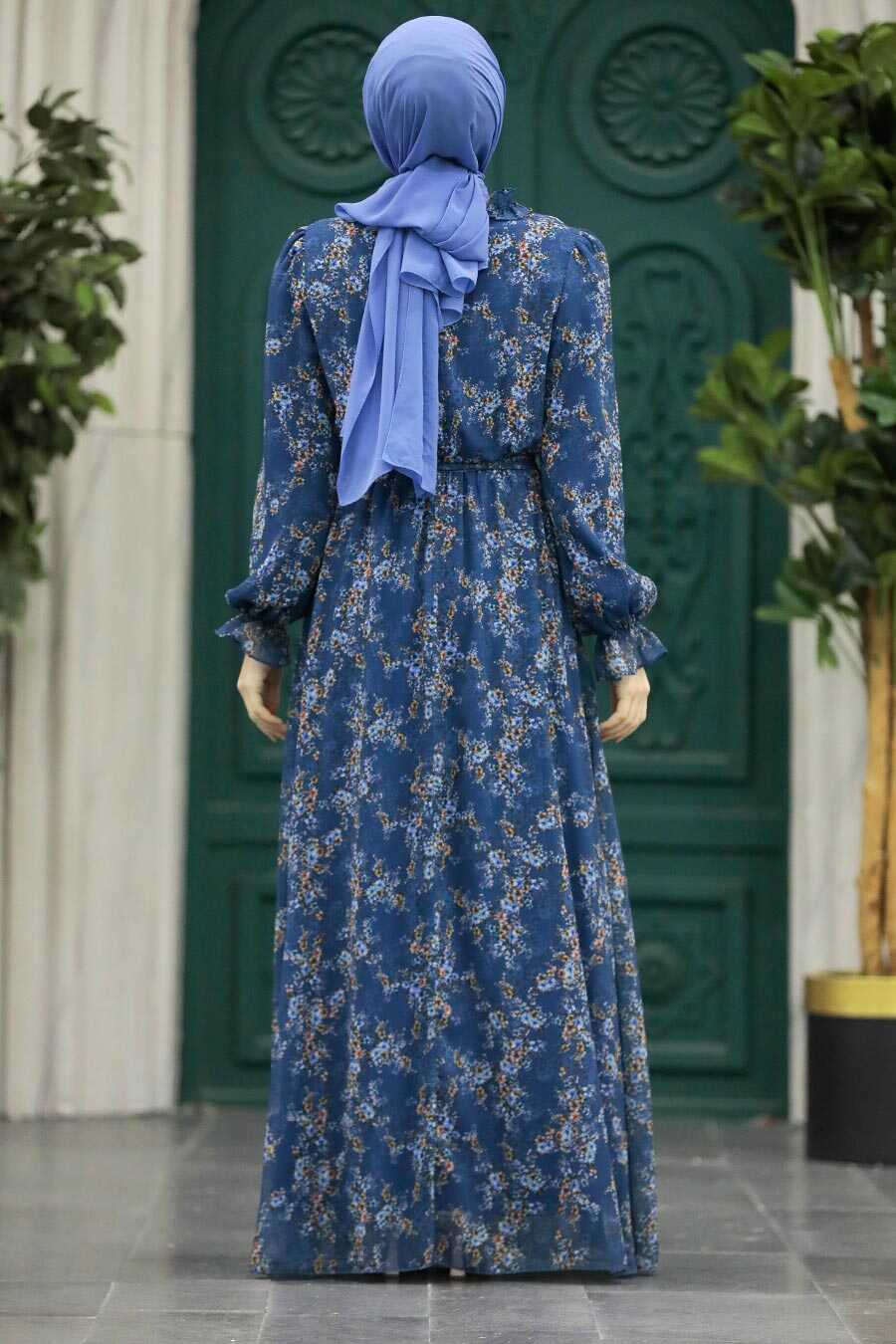İndigo Blue Hijab Turkish Dress 29712IM 