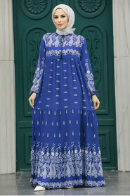  İndigo Blue Hijab Turkish Dress 50093IM - 1