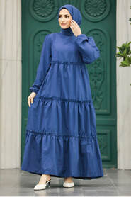  İndigo Blue Hijab Turkish Dress 57342IM - 2