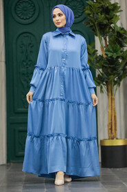  İndigo Blue Hijab Turkish Dress 5884IM - 1