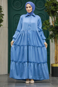  İndigo Blue Hijab Turkish Dress 5884IM - 2