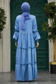  İndigo Blue Hijab Turkish Dress 5884IM - 3