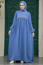  İndigo Blue Hijab Turkish Dress 89581IM - 2