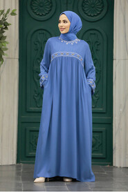  İndigo Blue Hijab Turkish Dress 89581IM - 1