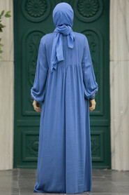  İndigo Blue Hijab Turkish Dress 89581IM - 3