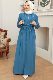  İndigo Blue Hijab Maxi Dress 13260IM - 2