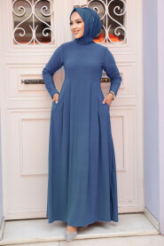  İndigo Blue Hijab Dress 18130IM - NEVA STYLE