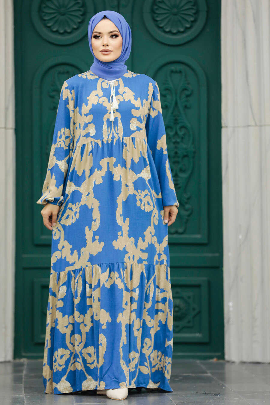 Neva Style - İndigo Blue Islamic Clothing Dress 6194IM