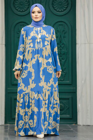 Neva Style - İndigo Blue Islamic Clothing Dress 6194IM - Thumbnail
