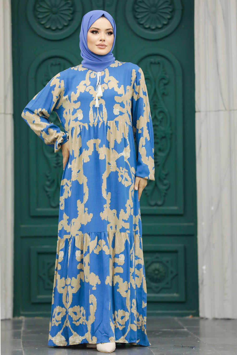 Neva Style - İndigo Blue Islamic Clothing Dress 6194IM