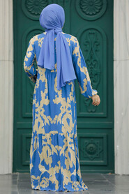 Neva Style - İndigo Blue Islamic Clothing Dress 6194IM - Thumbnail