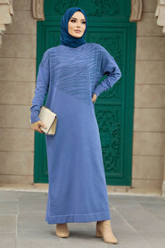 İndigo Blue Islamic Clothing Mercerized Dress 10157IM - 2