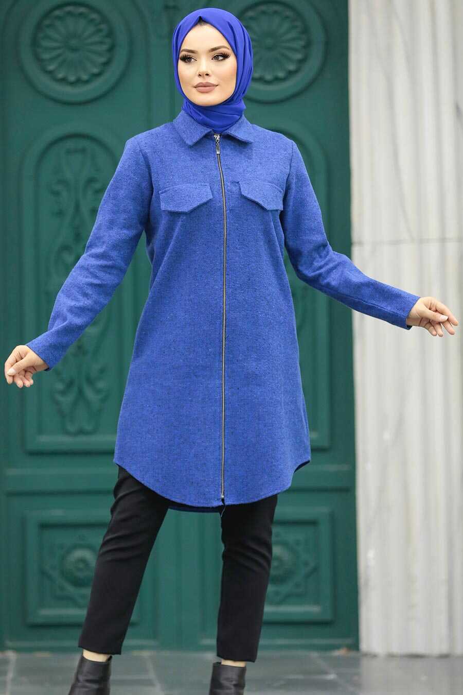Neva Style - İndigo Blue Islamic Clothing Tunic 5944IM